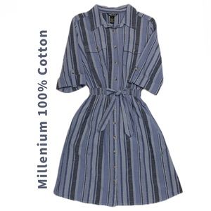 Millenium Blue Stripes Shirt Dress 100% Cotton